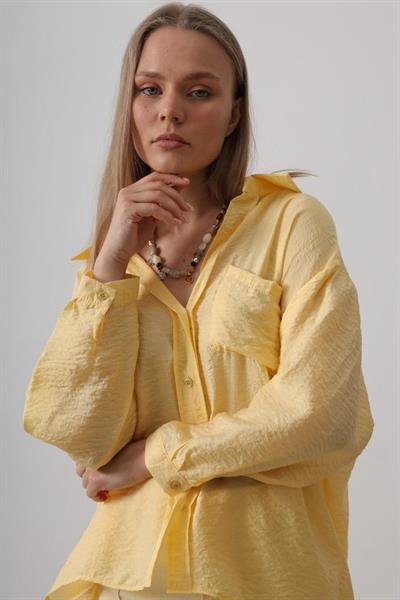 Cepli Oversize Gömlek - Sarı