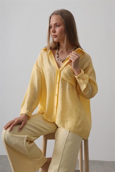 Cepli Oversize Gömlek - Sarı