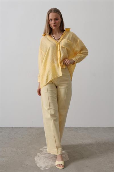 Cepli Oversize Gömlek - Sarı