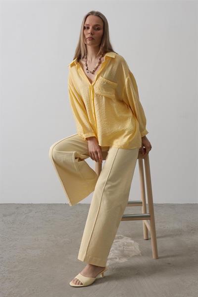Cepli Oversize Gömlek - Sarı