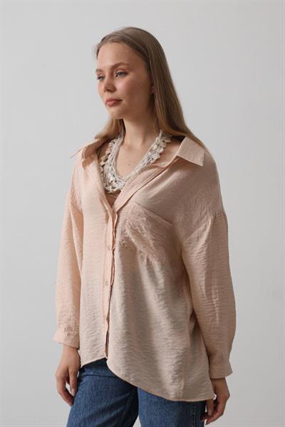 Cepli Oversize Gömlek - Taş