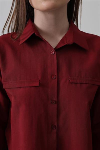 Cepli Uzun Kol Gömlek - Bordo