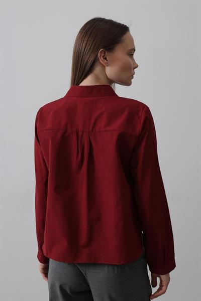Cepli Uzun Kol Gömlek - Bordo