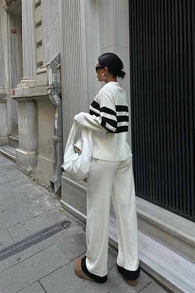 Cerly Çizlili Triko Pantolon Kazak Takım 9977