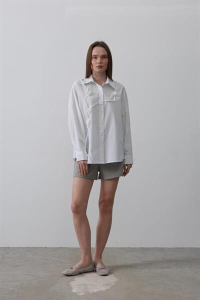 Çiçekli Oversize Gömlek - Beyaz