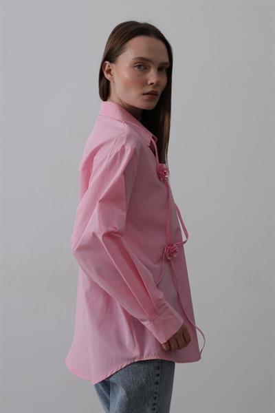 Çiçekli Oversize Gömlek - Pembe