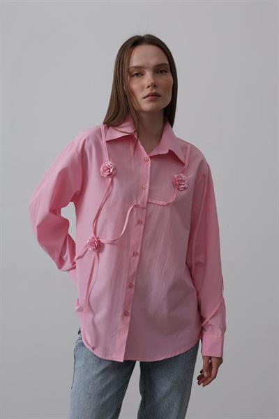 Çiçekli Oversize Gömlek - Pembe