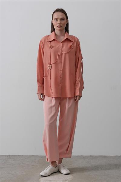 Çiçekli Oversize Gömlek - Somon