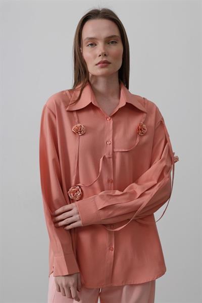Çiçekli Oversize Gömlek - Somon
