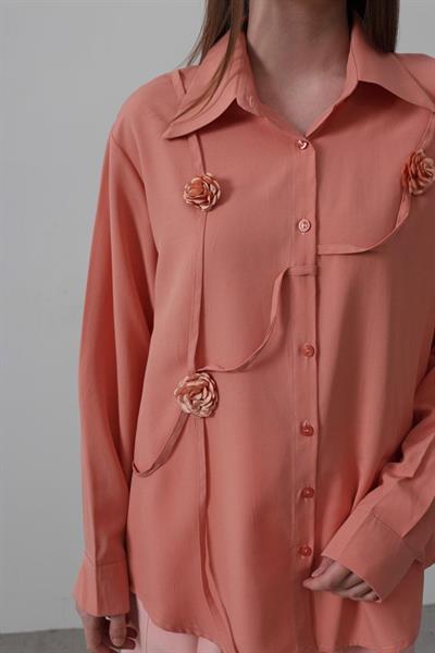 Çiçekli Oversize Gömlek - Somon