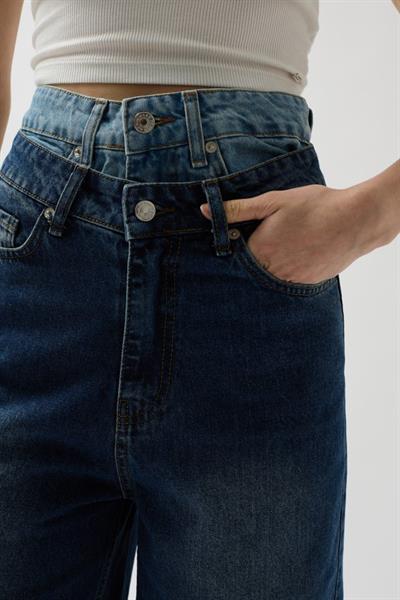 Çift Kemerli Bermuda Denim Şort