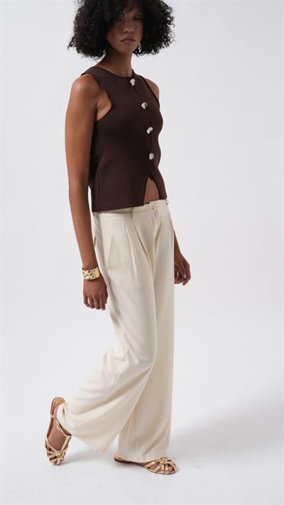 Çift Pileli Bol Paça Pantolon