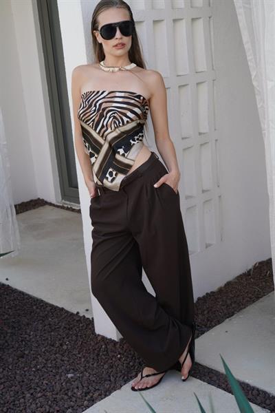 Çift Pileli Bol Paça Pantolon