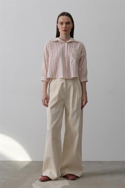 Çift Pileli Palazzo Pantolon - Natür