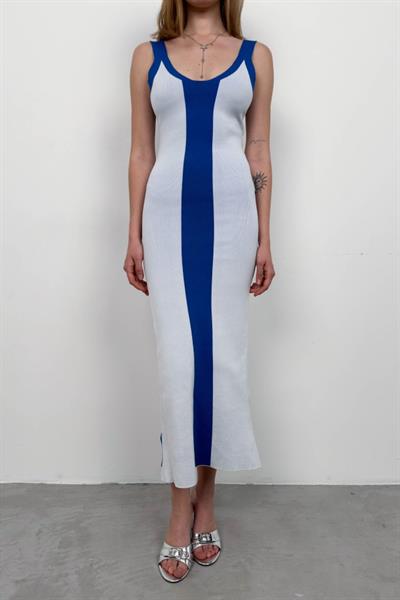 Çift Renk Yırtmaç Detay Elbise