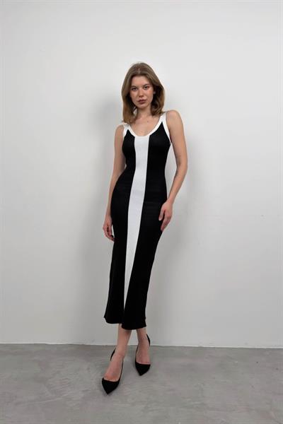 Çift Renk Yırtmaç Detay Elbise