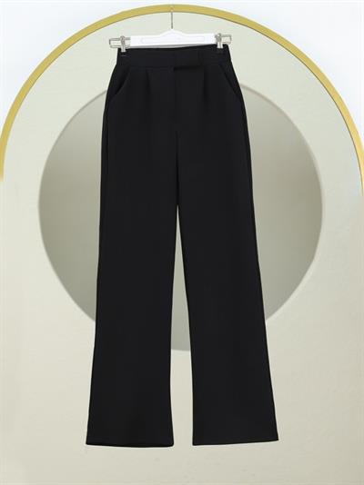 Cırtlı Fermuarlı Palazzo Pantolon -Siyah