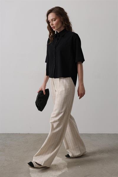 Çizgi Detaylı Pantolon - Natür