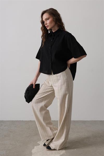 Çizgi Detaylı Pantolon - Natür