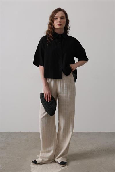 Çizgi Detaylı Pantolon - Natür