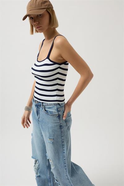 Çizgili Askılı Bluz