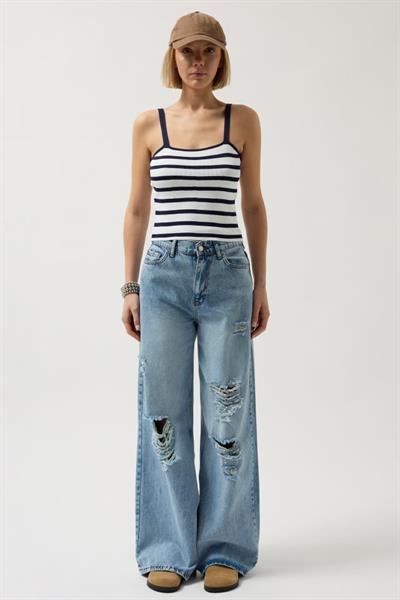 Çizgili Askılı Bluz