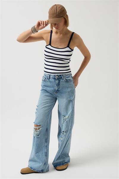 Çizgili Askılı Bluz