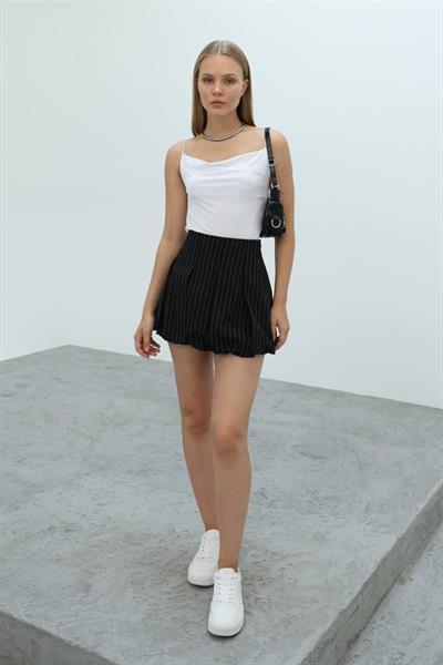 Çizgili Balon Etek - Siyah