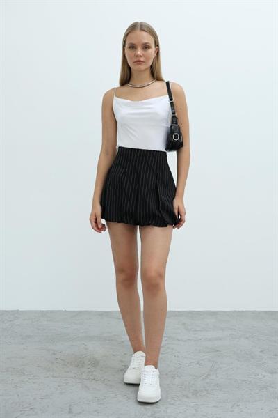 Çizgili Balon Etek - Siyah