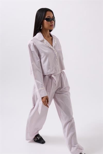 Çizgili Cep Detay Crop Gömlek