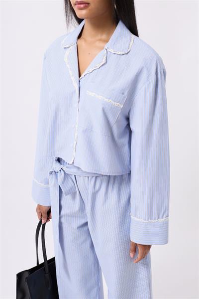 Çizgili Cep Detay Crop Gömlek