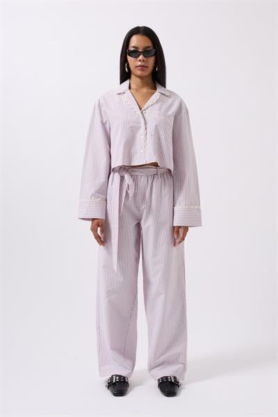 Çizgili Cep Detay Crop Gömlek