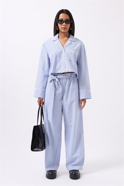 Çizgili Cep Detay Crop Gömlek