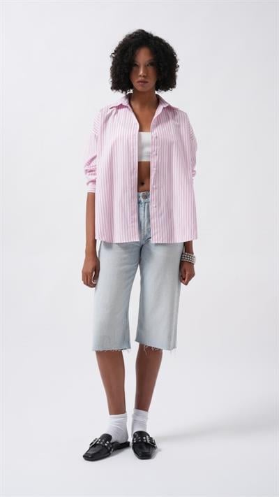 Çizgili Detay Oversize Gömlek