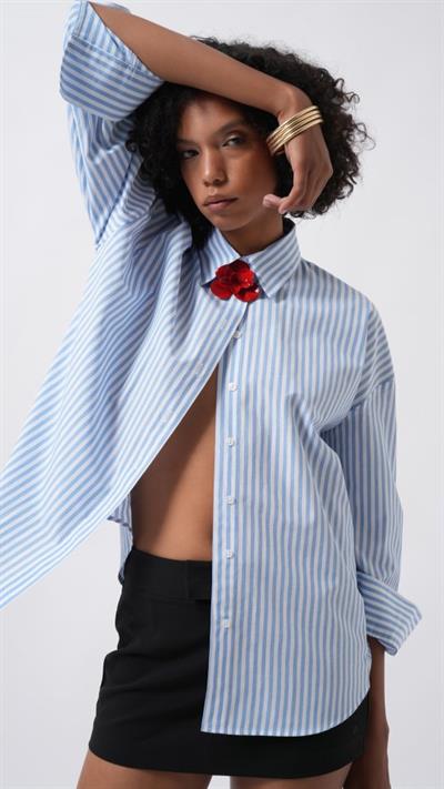 Çizgili Detay Oversize Gömlek