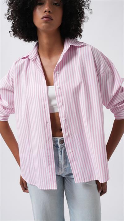 Çizgili Detay Oversize Gömlek