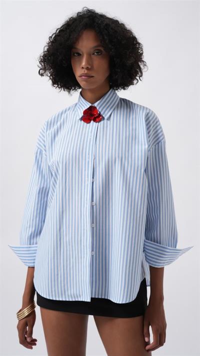 Çizgili Detay Oversize Gömlek