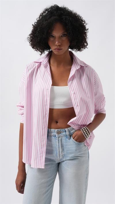 Çizgili Detay Oversize Gömlek