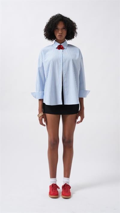 Çizgili Detay Oversize Gömlek
