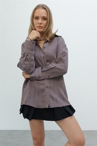 Çizgili Gömlek - Kahve