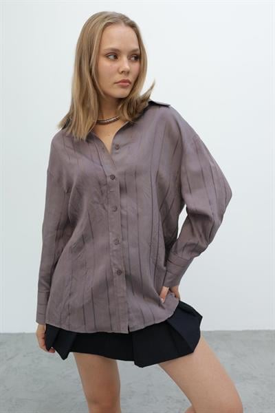 Çizgili Gömlek - Kahve