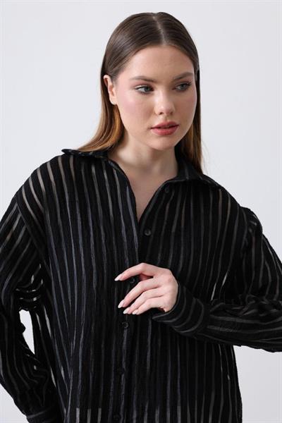 Çizgili Gömlek - Siyah