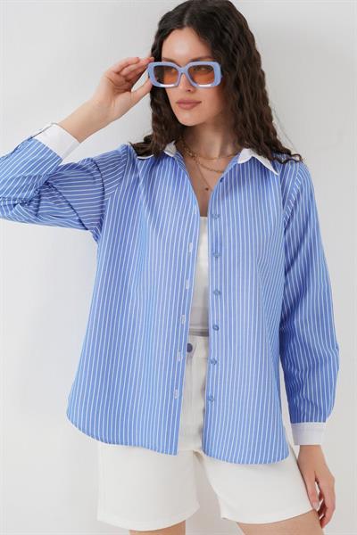 Çizgili Gömlek 20288 - Mavi