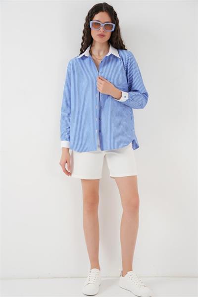Çizgili Gömlek 20288 - Mavi