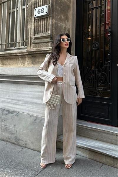 Çizgili Keten Takım 9425-22