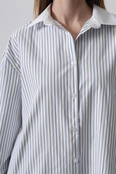 Çizgili Oversize Gömlek - Açık Mavi