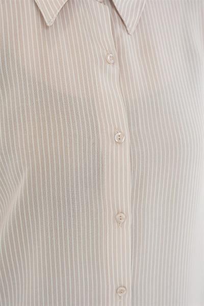 Çizgili Oversize Gömlek 20295 - Krem