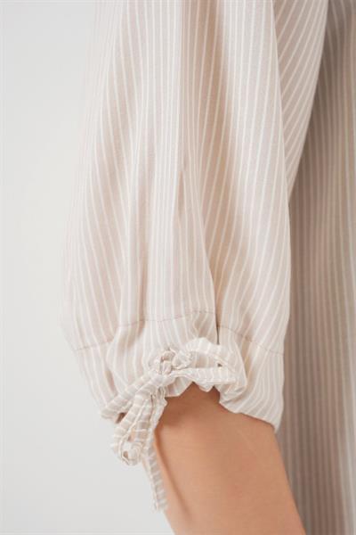 Çizgili Oversize Kısa Kol Gömlek 20296 - Krem