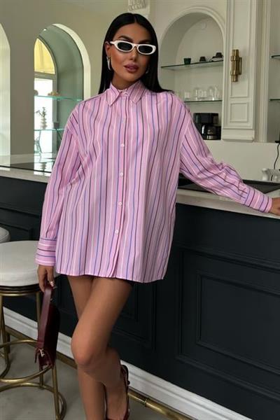 Çizgili Pembe Poplin Gömlek 3451