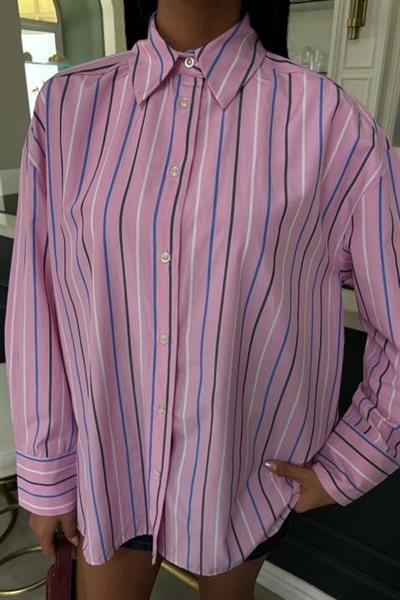 Çizgili Pembe Poplin Gömlek 3451